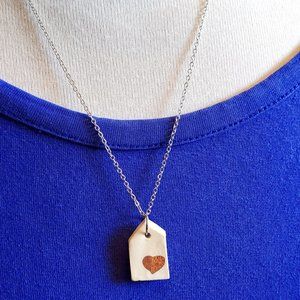 18" Silver Tone White Ceramic House Heart Necklace